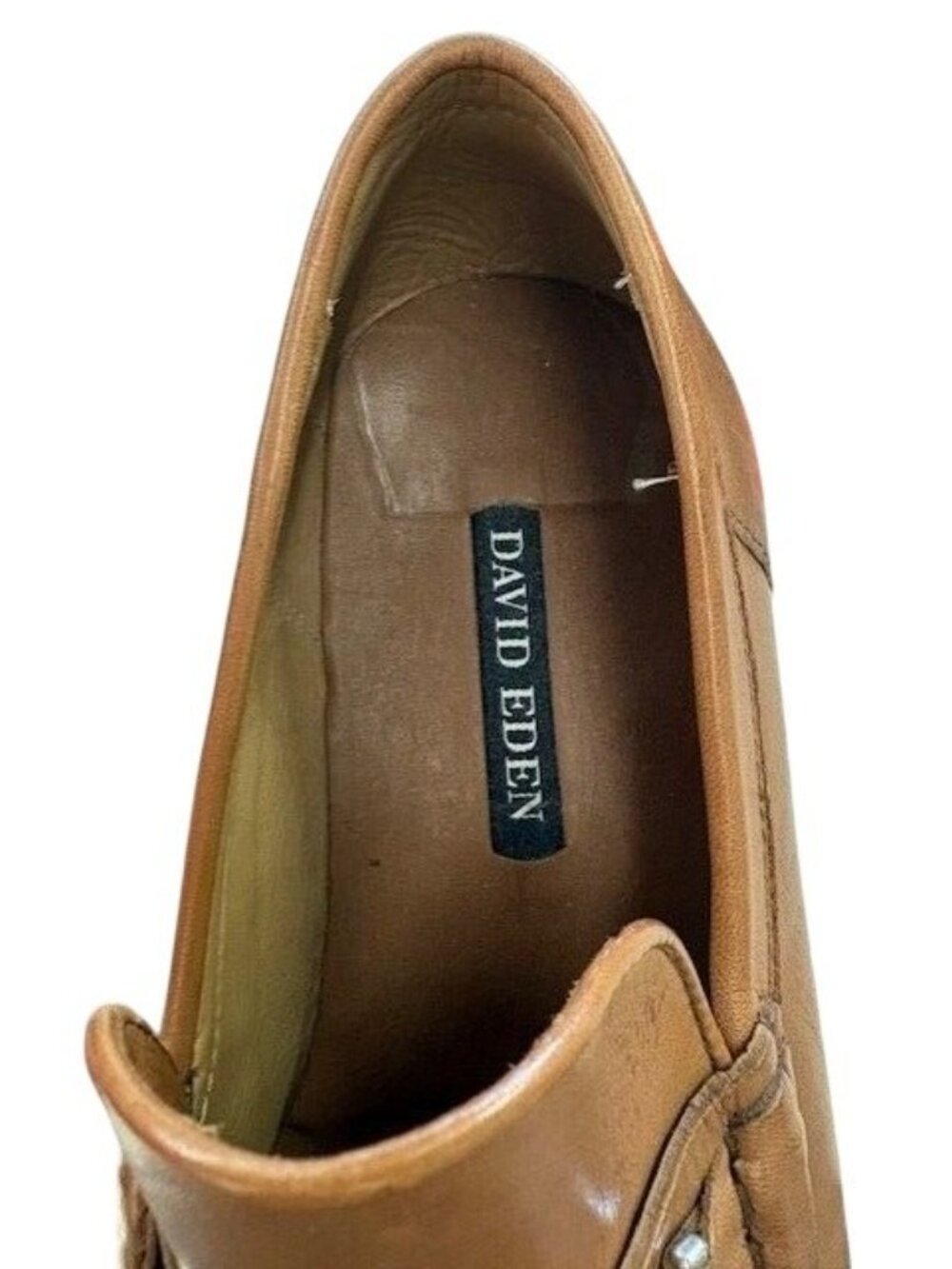 David Eden Mens Tan Leather & Crocodile Embossed Loafers Size 8 Handmade Slip-On - Picture 5 of 6